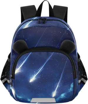 MCHIVER Sky Meteor Shower Blue Toddler Backpack for Boys Girls 3-6 Preschool Lightweight Kids Backpack with Reflective Strips and Bag Leash for Kindergarten Travel Daycare