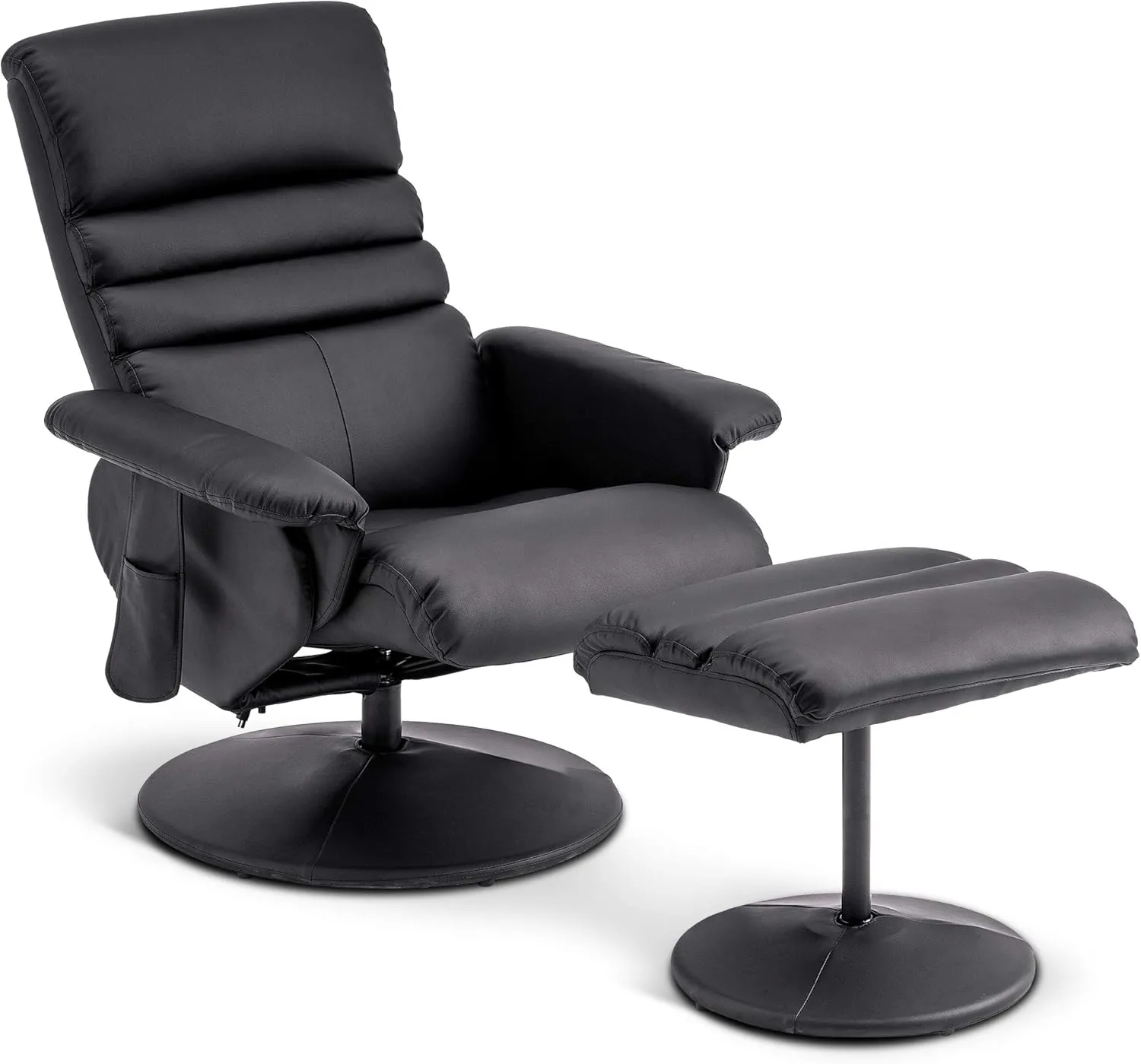 MCombo Recliner with Ottoman, Reclining Chair with Massage, 360 Swivel Living Room Chair Faux Leather 7902 (Black)