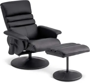 MCombo Recliner with Ottoman, Reclining Chair with Massage, 360 Swivel Living Room Chair Faux Leather 7902 (Black)