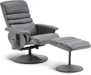 MCombo Recliner with Ottoman, Reclining Chair with Massage, 360 Swivel Living Room Chair Faux Leather, 7902 (Grey)