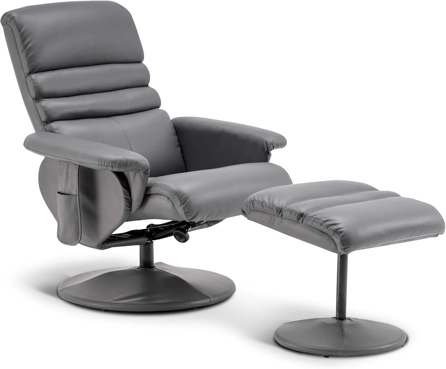 MCombo Recliner with Ottoman, Reclining Chair with Massage, 360 Swivel Living Room Chair Faux Leather, 7902 (Grey)