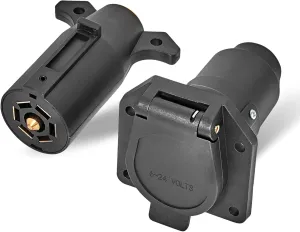 MECMO RV 7 Pin Male & Female Trailer Connector, Vehicle Side & Trailer End 7 Way Blade Style Replacement Trailer Plug Truck Receptacle Socket Heavy Duty 7 Pole Flat Wiring Harness Connector Splice Kit