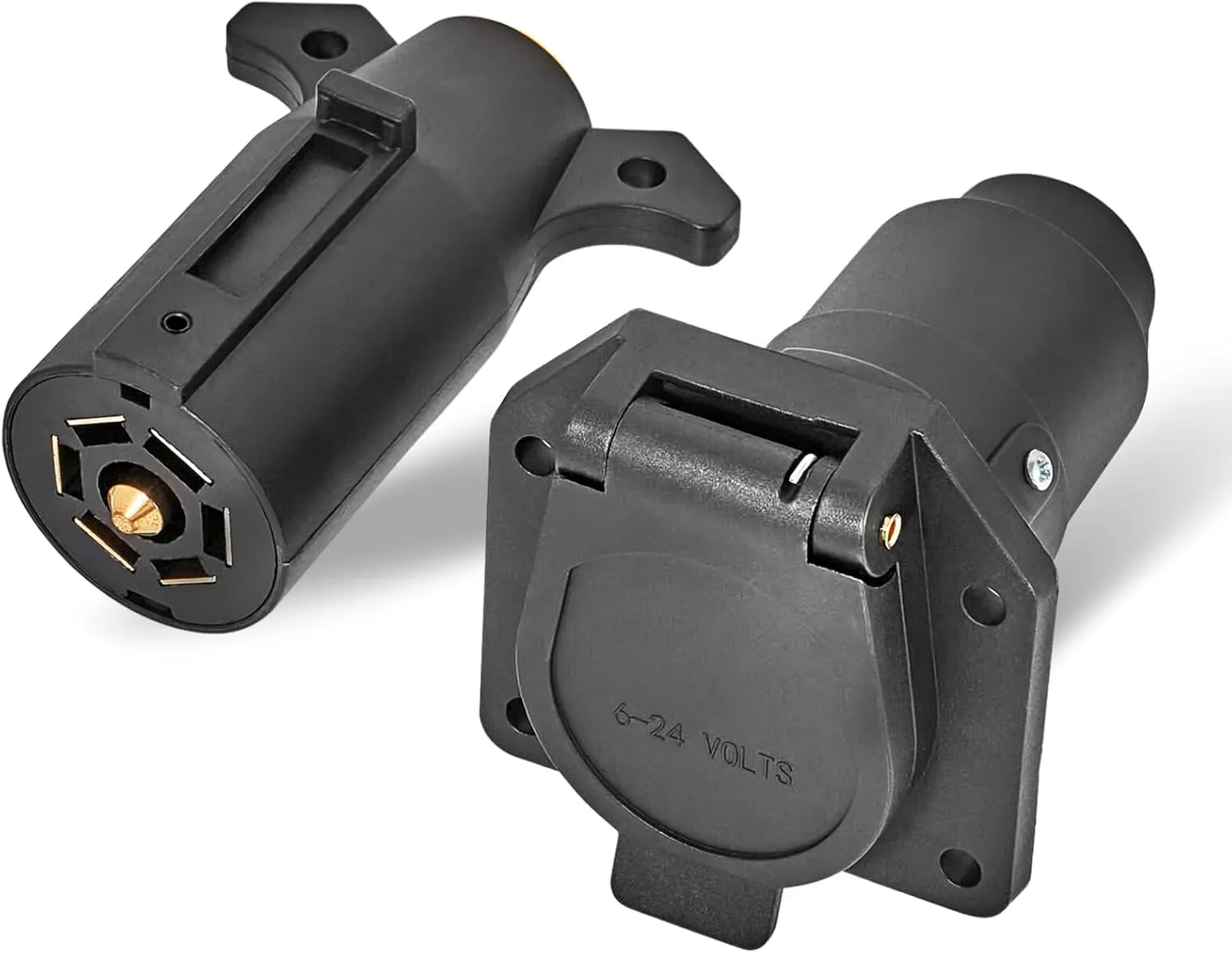 MECMO RV 7 Pin Male & Female Trailer Connector, Vehicle Side & Trailer End 7 Way Blade Style Replacement Trailer Plug Truck Receptacle Socket Heavy Duty 7 Pole Flat Wiring Harness Connector Splice Kit