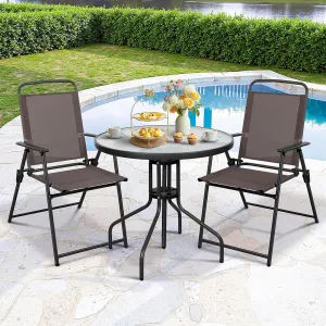 Meilocar 2 Pack Patio Folding Chairs, Outdoor Portable Dining Chairs, All Weather Lightweight Foldable Chair with Armrests for Lawn Garden Porch and Pool, Brown