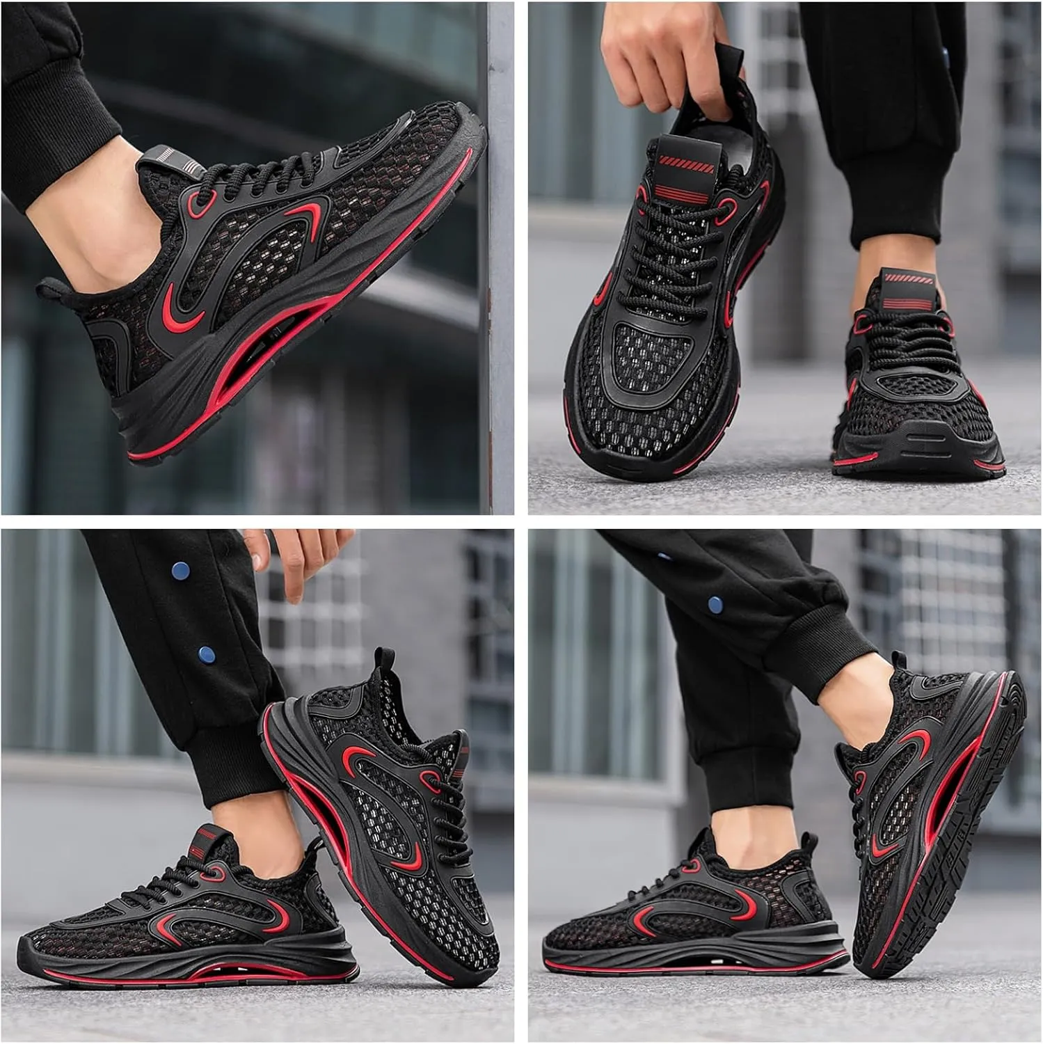 Men's Airflow Mesh Outdoor Sports Shoes - Knitted Lace-Up with Cushioned Non-Slip Sole Quick-Dry Design for Water Trekking Hiking Casual Multi-Terrain Wear