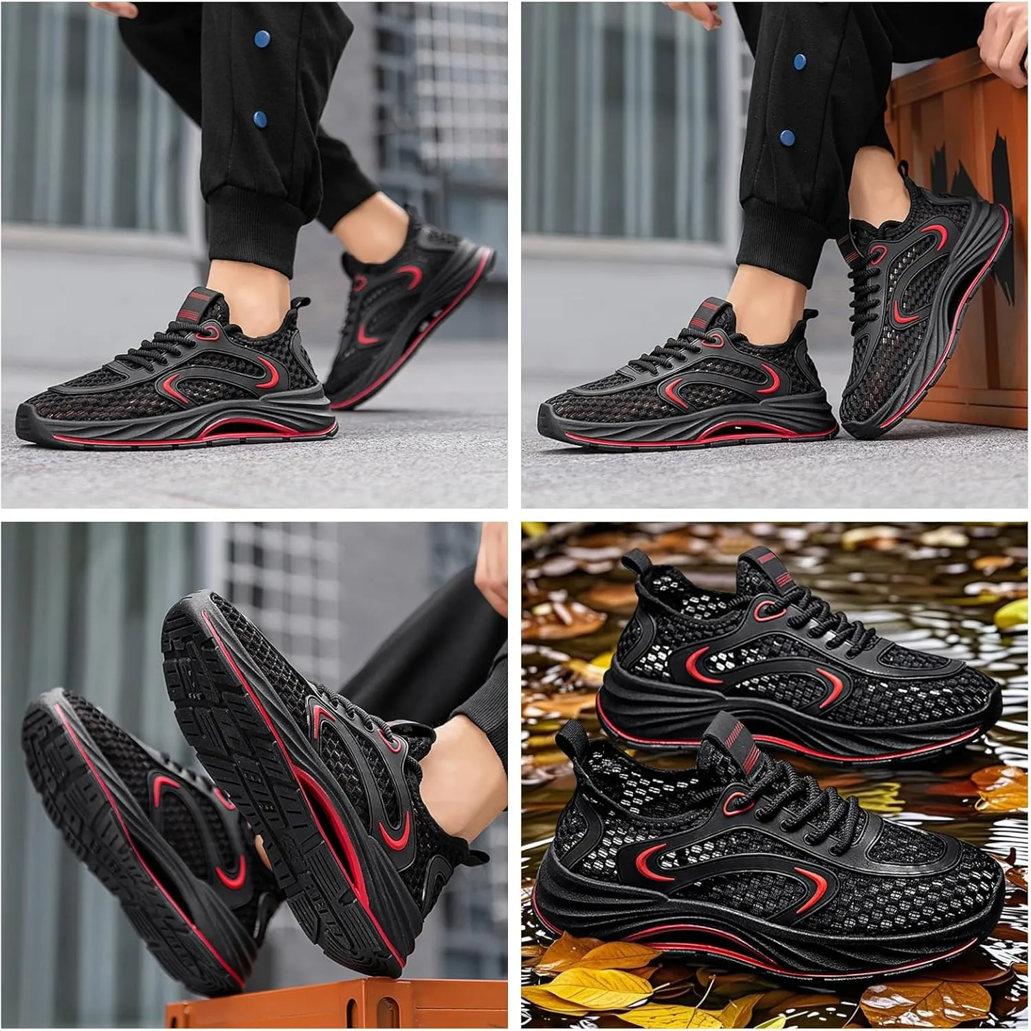 Men's Airflow Mesh Outdoor Sports Shoes - Knitted Lace-Up with Cushioned Non-Slip Sole Quick-Dry Design for Water Trekking Hiking Casual Multi-Terrain Wear