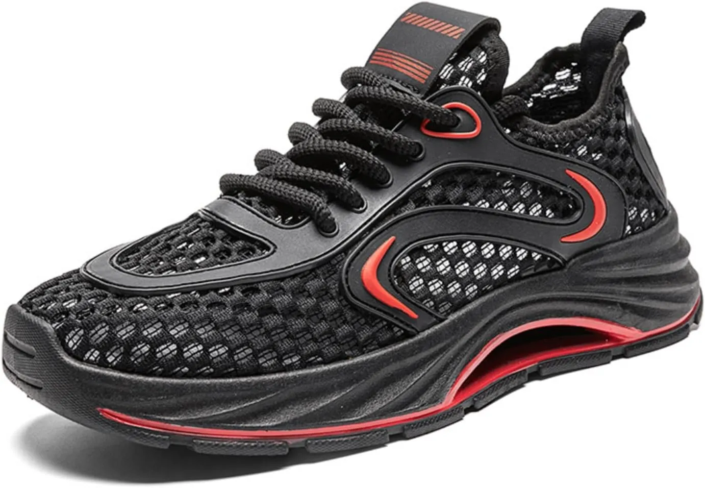 Men's Airflow Mesh Outdoor Sports Shoes - Knitted Lace-Up with Cushioned Non-Slip Sole Quick-Dry Design for Water Trekking Hiking Casual Multi-Terrain Wear