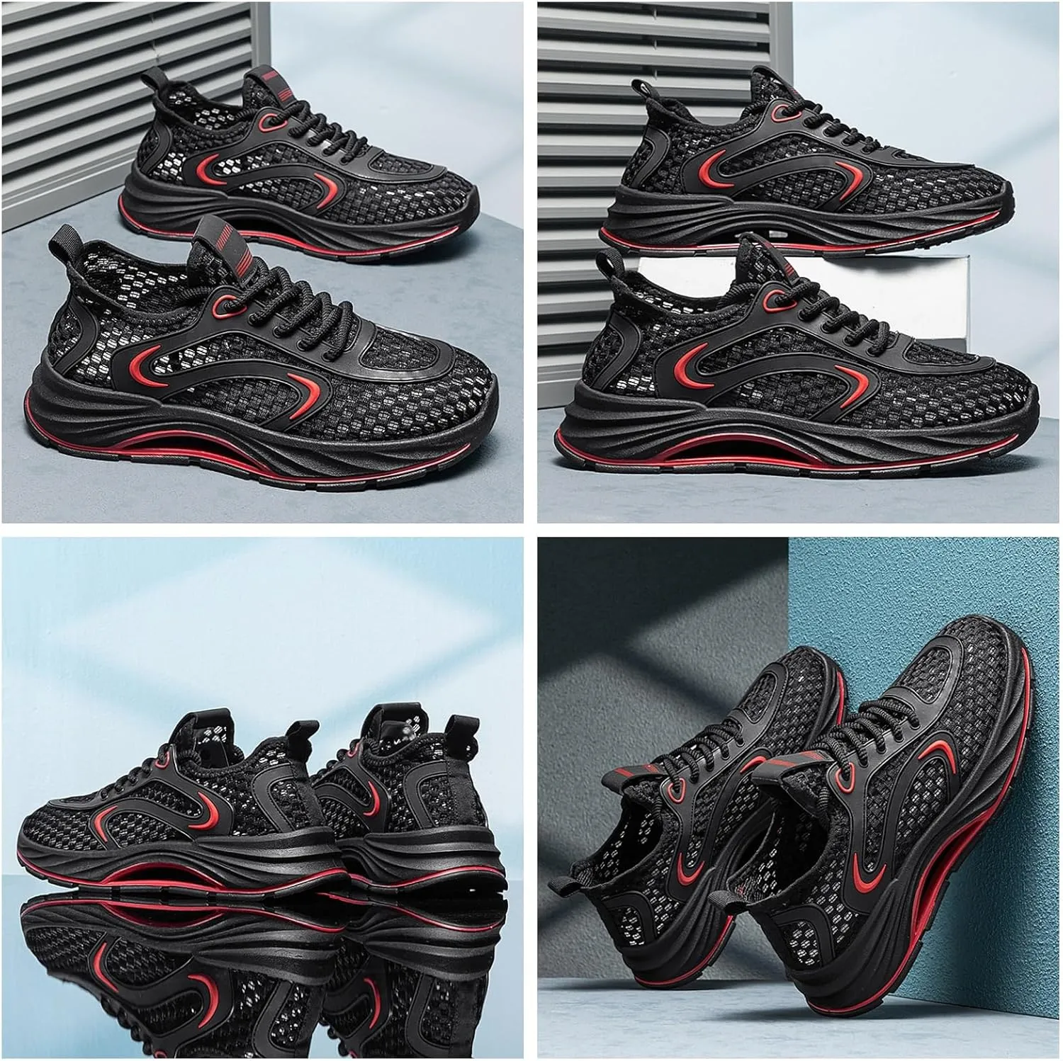 Men's Airflow Mesh Outdoor Sports Shoes - Knitted Lace-Up with Cushioned Non-Slip Sole Quick-Dry Design for Water Trekking Hiking Casual Multi-Terrain Wear