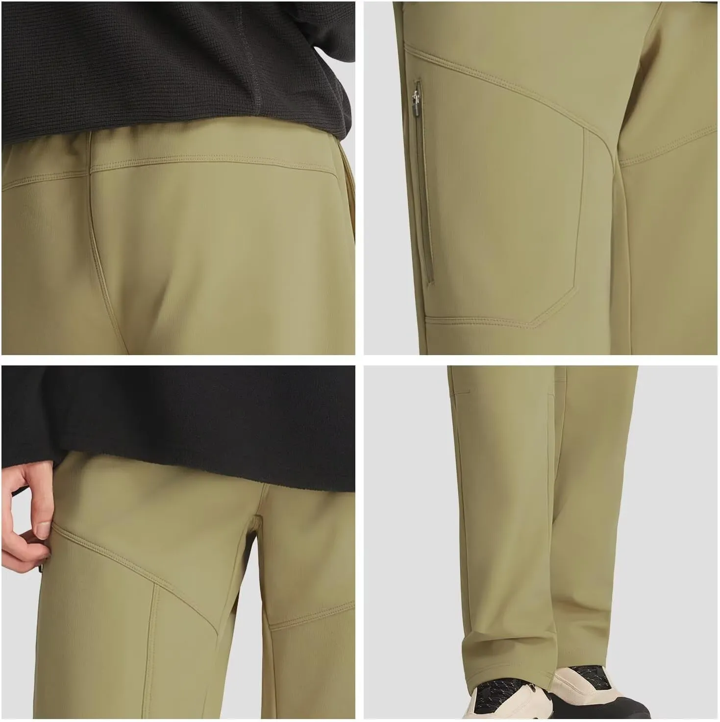 Men's Hiking Cargo Pants Fleece Quick-Dry Water-Resistant Outdoor Pants with Pockets for Camping Trekking Travel