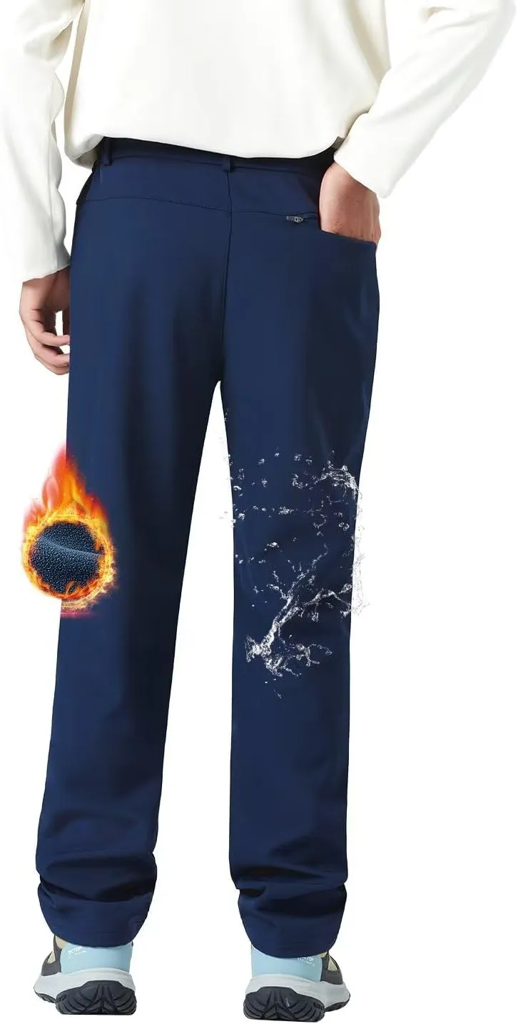 Men's Hiking Cargo Pants Fleece Quick-Dry Water-Resistant Outdoor Pants with Pockets for Camping Trekking Travel