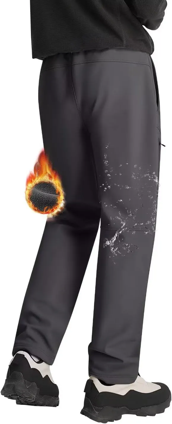 Men's Hiking Cargo Pants Fleece Quick-Dry Water-Resistant Outdoor Pants with Pockets for Camping Trekking Travel