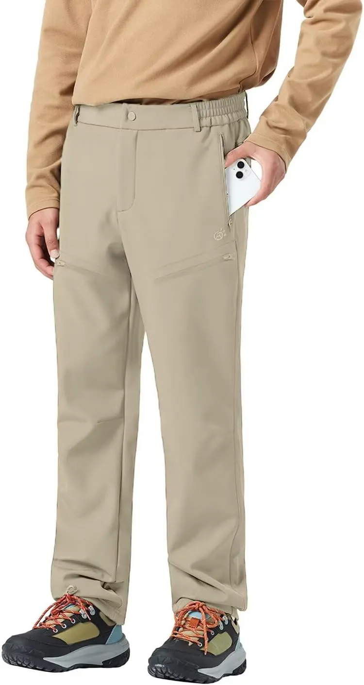Men's Hiking Cargo Pants Fleece Quick-Dry Water-Resistant Outdoor Pants with Pockets for Camping Trekking Travel