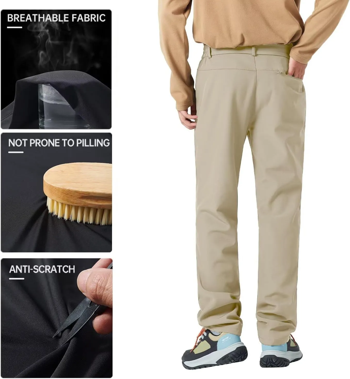 Men's Hiking Cargo Pants Fleece Quick-Dry Water-Resistant Outdoor Pants with Pockets for Camping Trekking Travel
