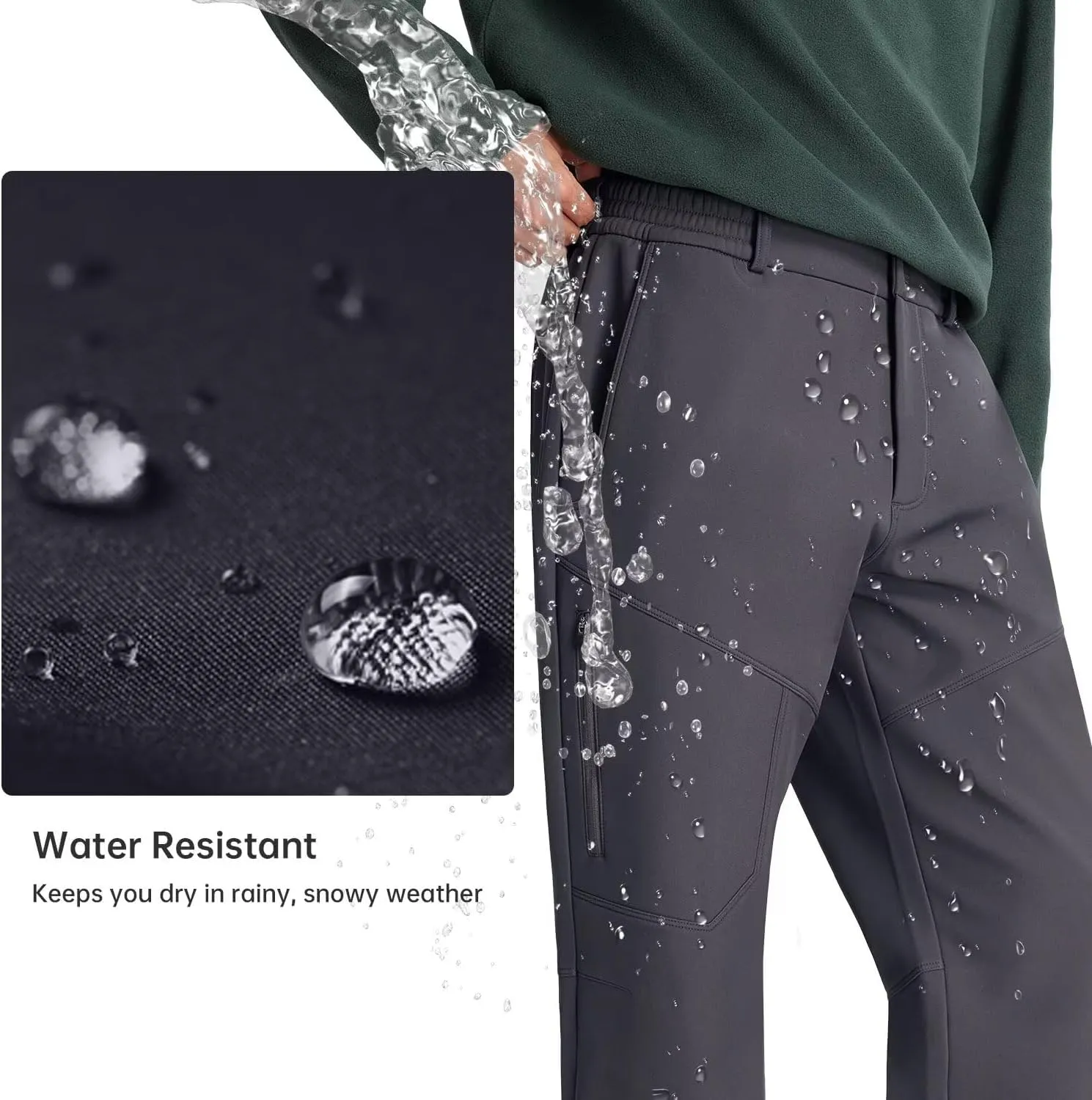 Men's Hiking Cargo Pants Fleece Quick-Dry Water-Resistant Outdoor Pants with Pockets for Camping Trekking Travel