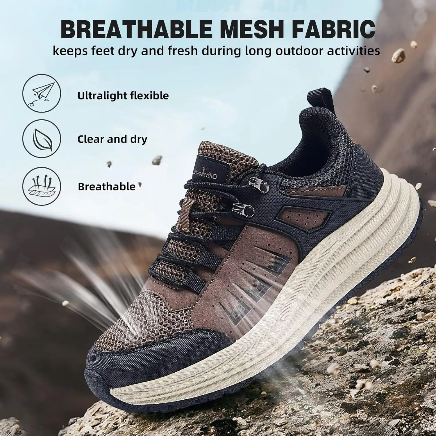 Men's Orthopedic Trail Running Shoes: Comfortable Casual Arch Support Plantar Fasciitis Trekking Walking Shoes, Orthotic Flat Feet Sport Hiking Gym Training Sneakers for Foot and Heel Pain Relief