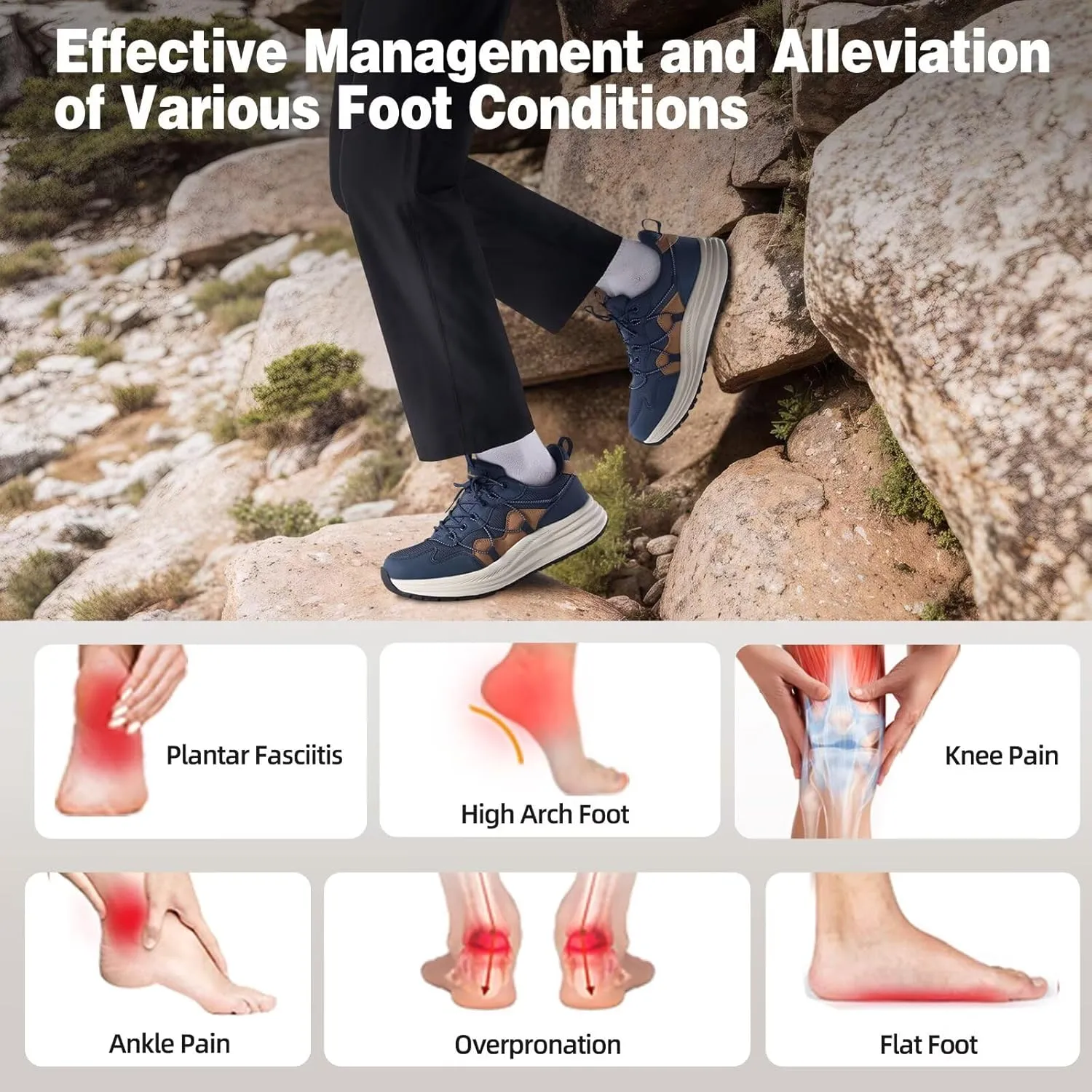 Men's Orthopedic Trail Running Shoes: Comfortable Casual Arch Support Plantar Fasciitis Workout Ooudoor Walking Shoes, Orthotic Flat Feet Hiking Sport Trekking Sneakers for Foot and Heel Pain Relief