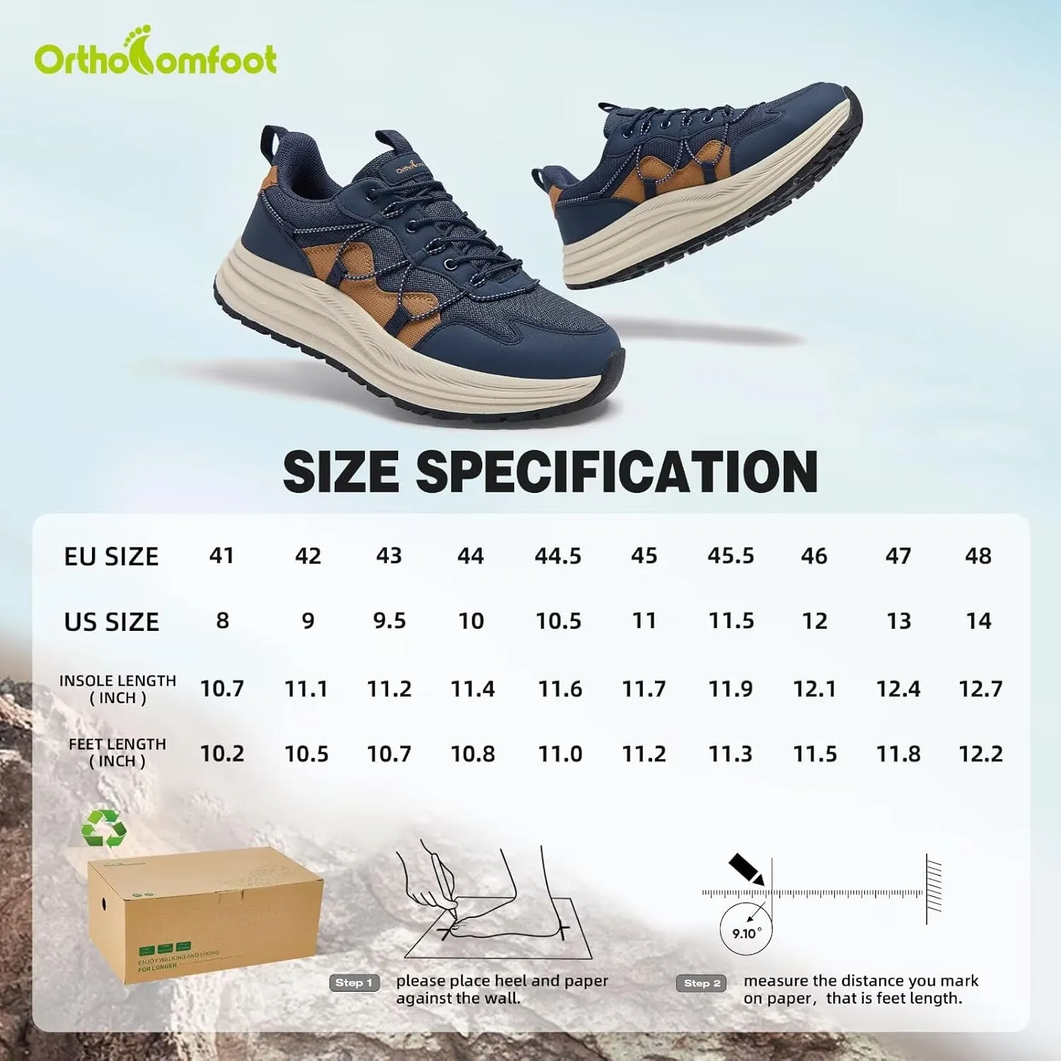 Men's Orthopedic Trail Running Shoes: Comfortable Casual Arch Support Plantar Fasciitis Workout Ooudoor Walking Shoes, Orthotic Flat Feet Hiking Sport Trekking Sneakers for Foot and Heel Pain Relief