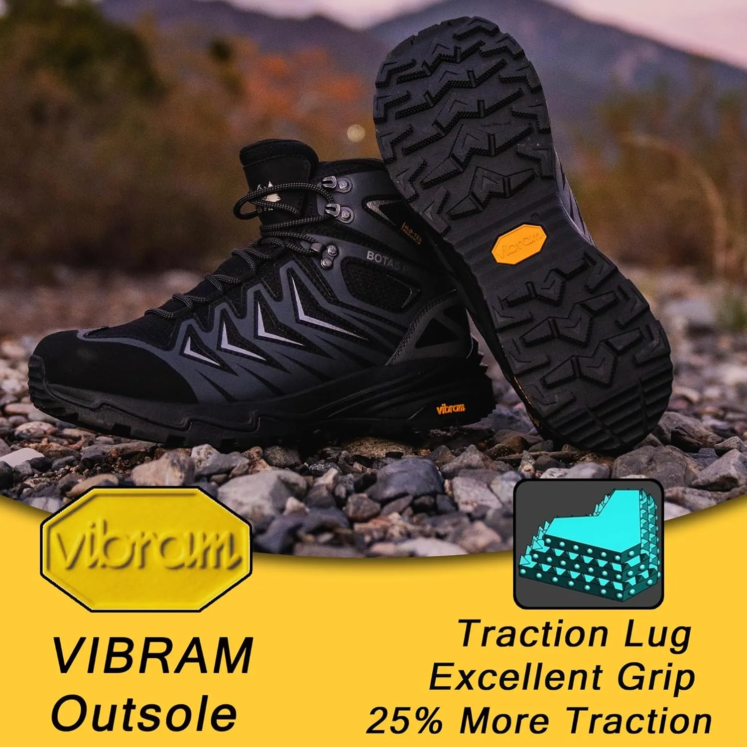 Men's Waterproof Hiking Boots, 6 Inch Slip Resistant Light Weight Outdoor Boots