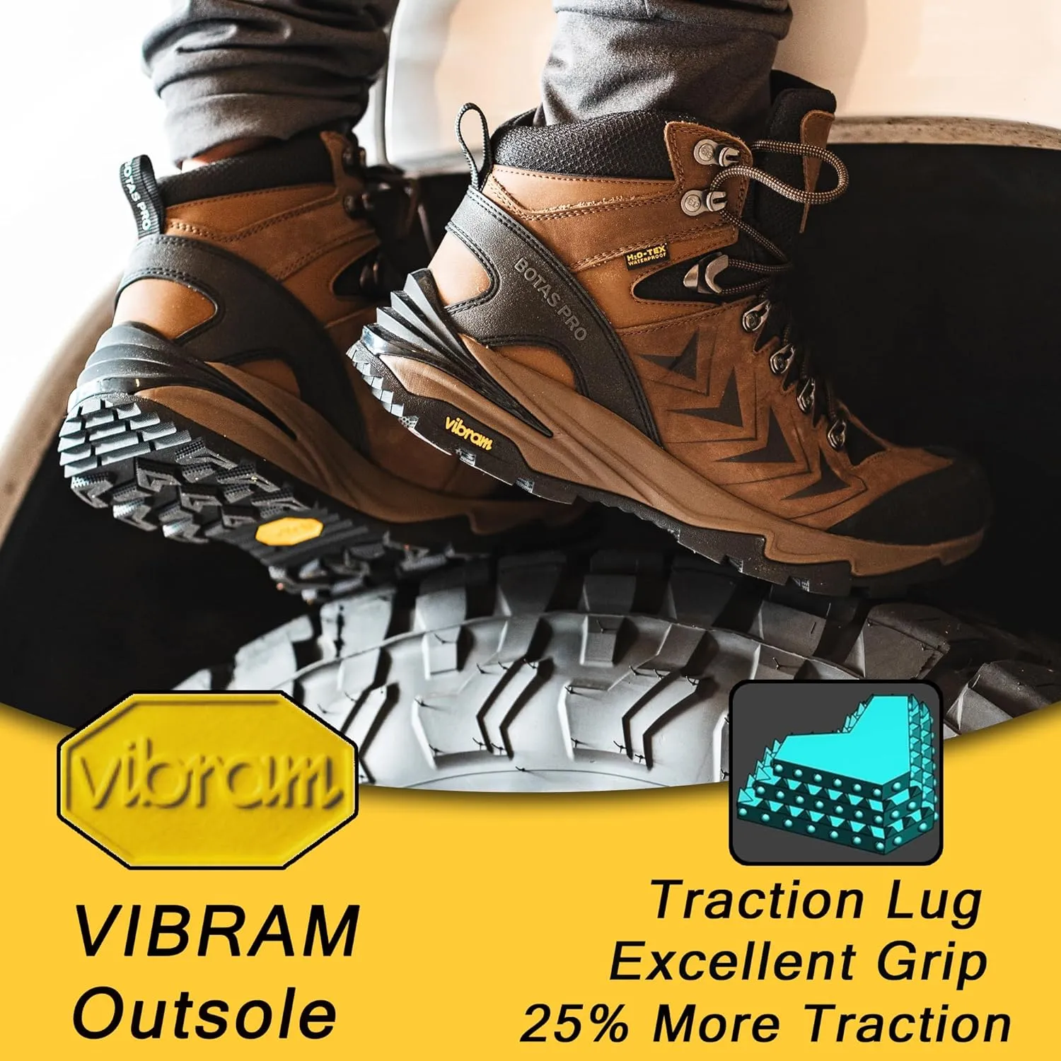 Men's Waterproof Hiking Boots, 6 Inch Slip Resistant Light Weight Outdoor Boots