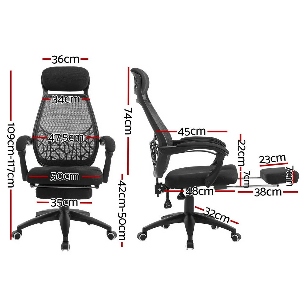 Mesh Office Chair with Footrest - Black