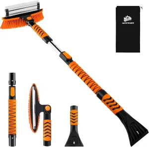 METOWARE 42.2'' Snow Brush and Ice Scrapers for Car Windshield, Extendable Snow Brush for Car with Ergonomic Foam Grip and 360° Pivoting Brush Head for Car SUV Truck