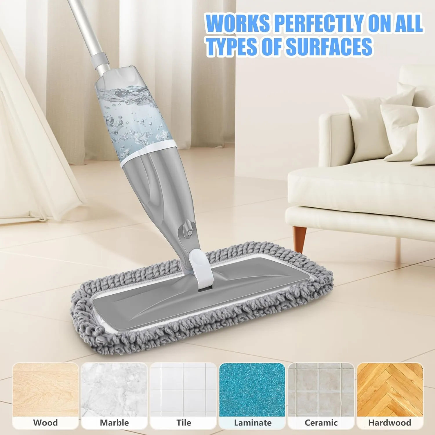 Microfiber Spray Mops for Floors Cleaning,EXEGO Dust Mop Wet Mop with 3 Washable Pads,440ML Refillable Water Tank and 1 Scraper Floor Mop for Hardwood,Laminate Floors,Ceramic