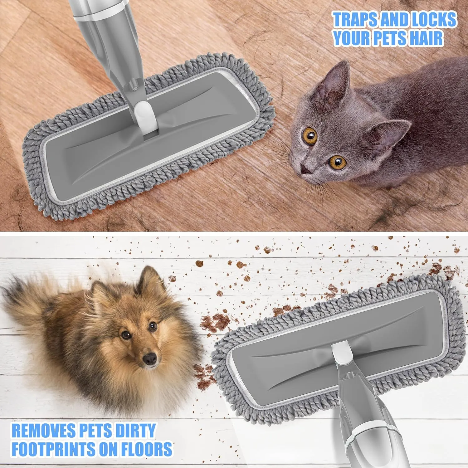 Microfiber Spray Mops for Floors Cleaning,EXEGO Dust Mop Wet Mop with 3 Washable Pads,440ML Refillable Water Tank and 1 Scraper Floor Mop for Hardwood,Laminate Floors,Ceramic
