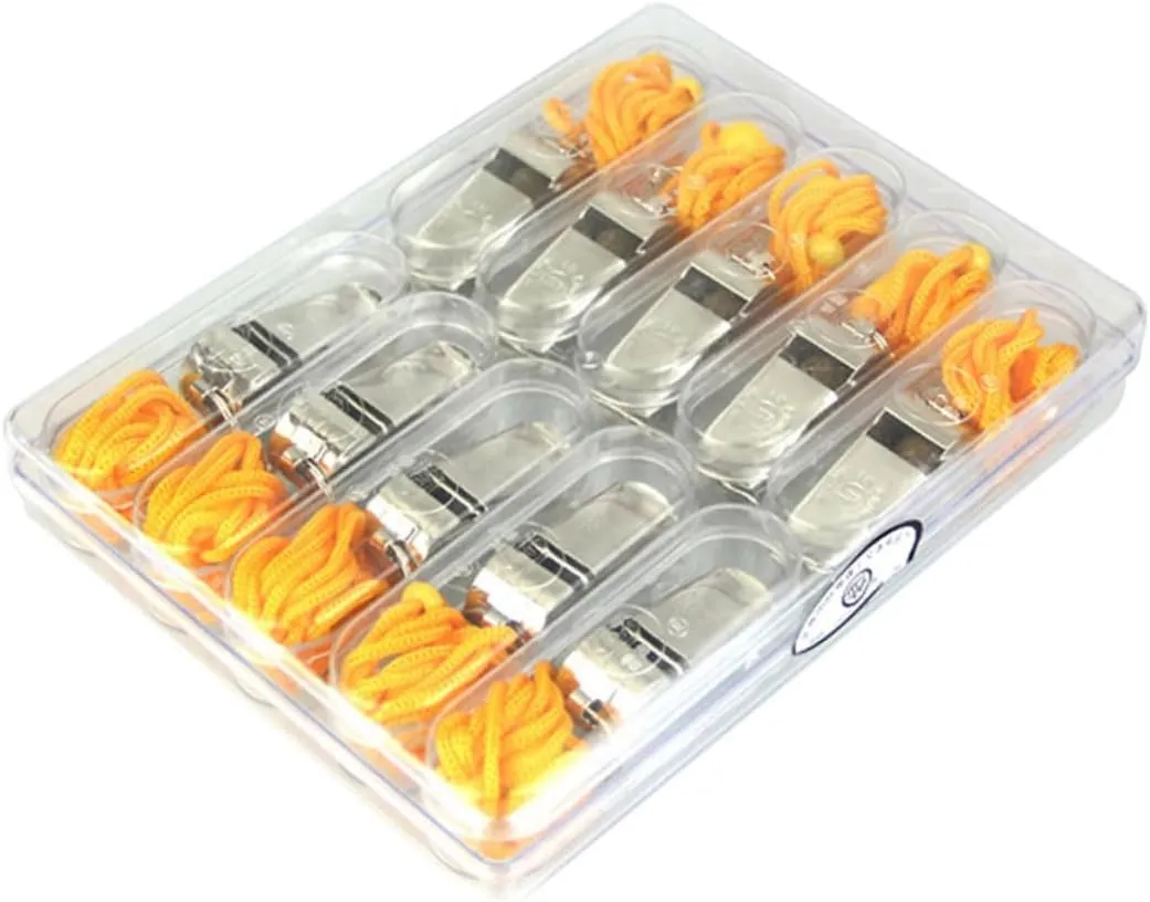 Mikikit 10pcs Referee Whistle Set Durable Metal Whistles for Football Soccer Loud Emergency Survival with Keychain for Sports Training Events