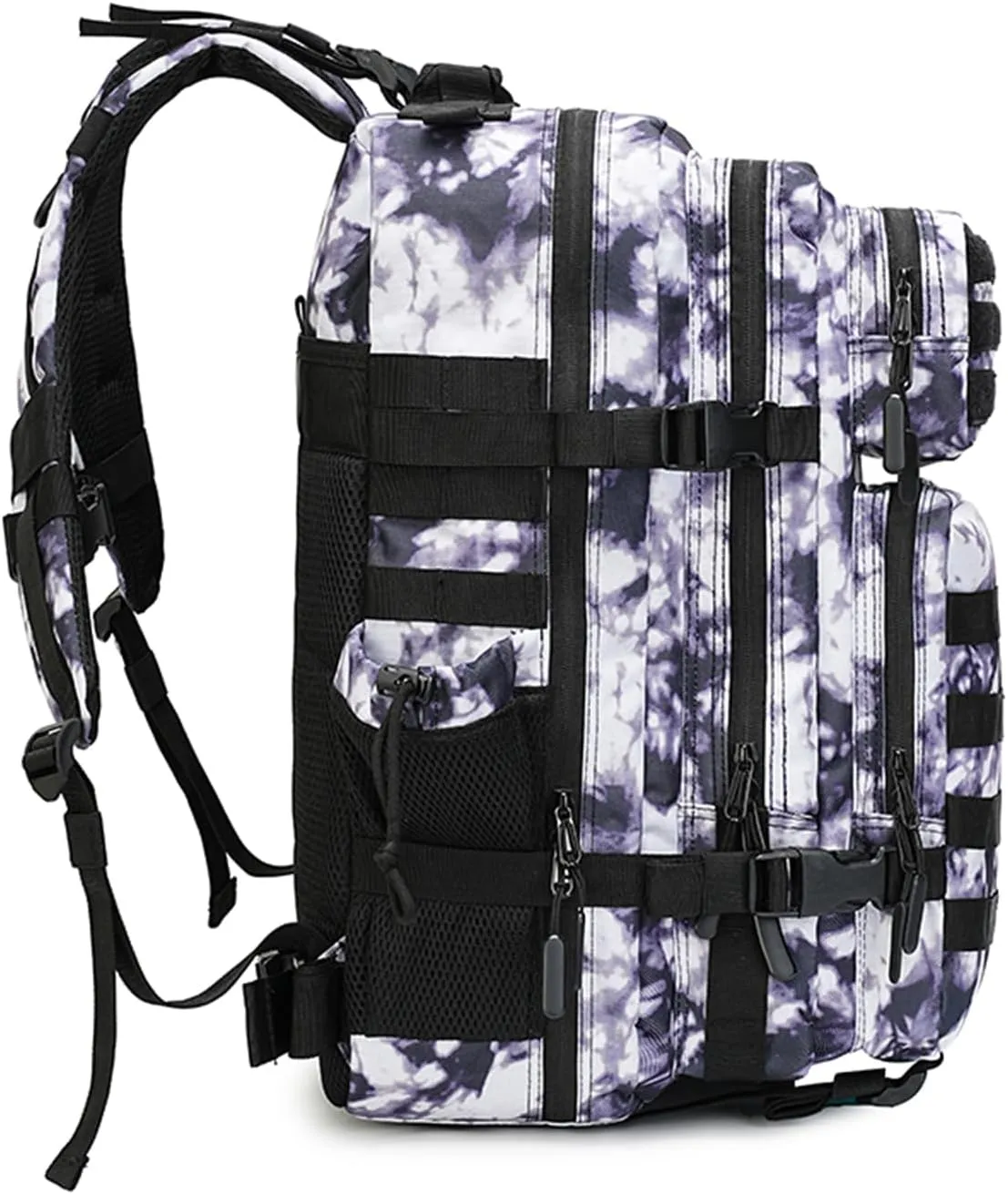 Military Tactical Backpack 45L Bug Out Bag Assault Pack Molle Daypack Hiking Gym Rucksack with Bottle Holder(Black tie dye)