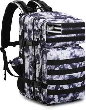 Military Tactical Backpack 45L Bug Out Bag Assault Pack Molle Daypack Hiking Gym Rucksack with Bottle Holder(Black tie dye)