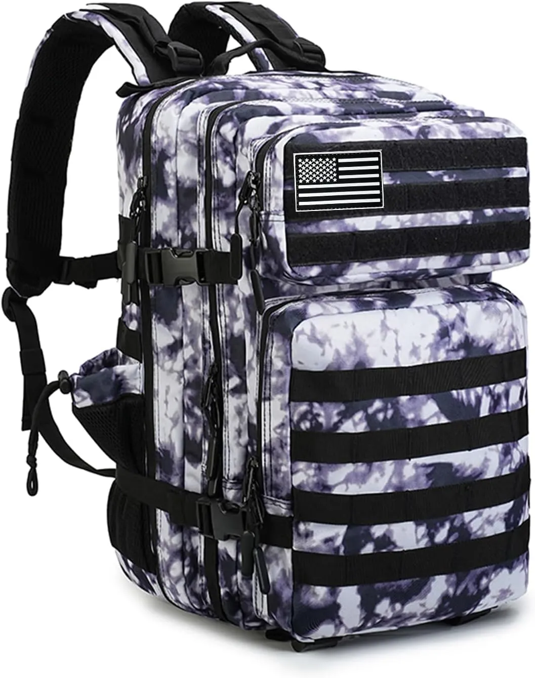Military Tactical Backpack 45L Bug Out Bag Assault Pack Molle Daypack Hiking Gym Rucksack with Bottle Holder(Black tie dye)