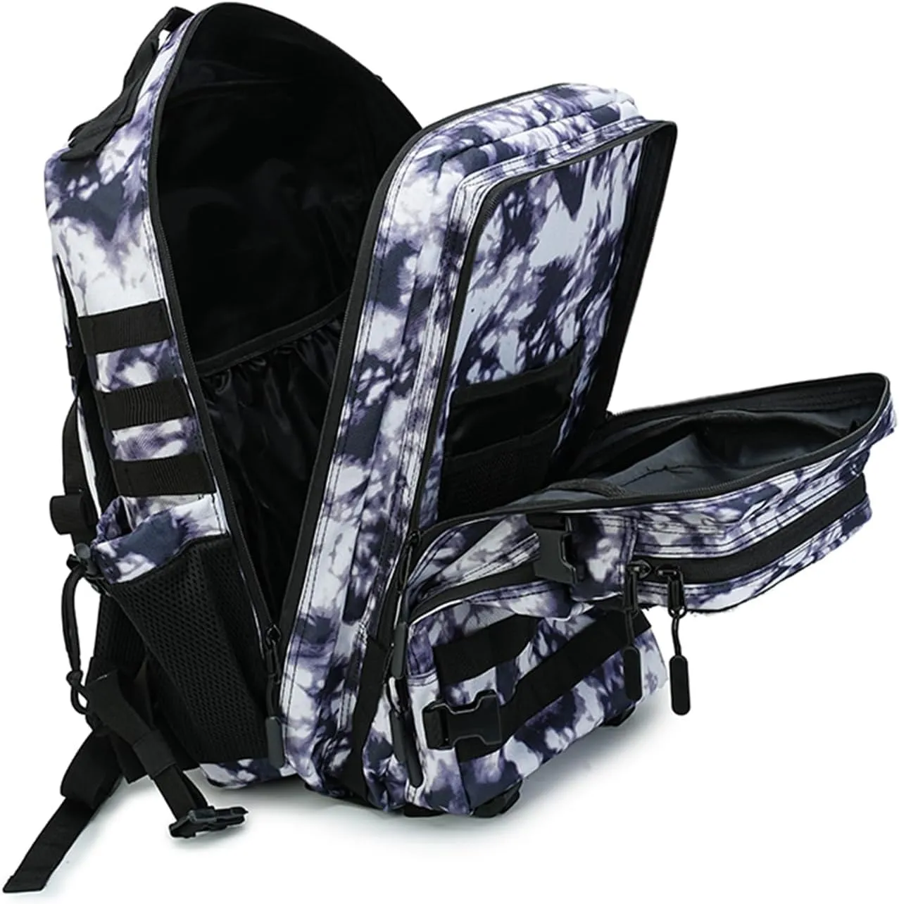 Military Tactical Backpack 45L Bug Out Bag Assault Pack Molle Daypack Hiking Gym Rucksack with Bottle Holder(Black tie dye)
