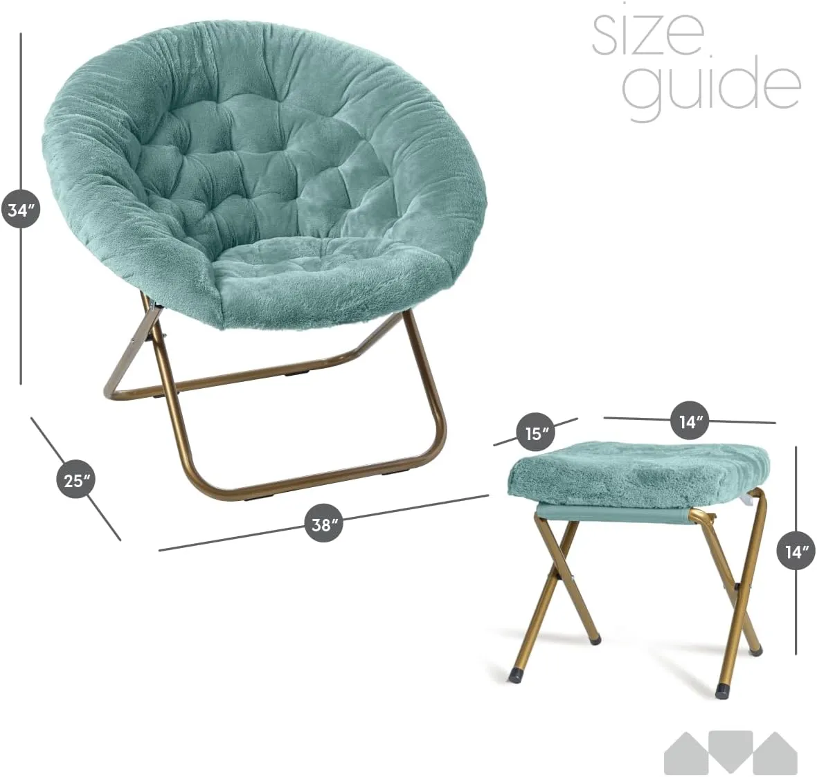 Milliard Cozy Chair with Footrest Ottoman/Faux Fur Saucer Chair for Bedroom/X-Large (Blue)