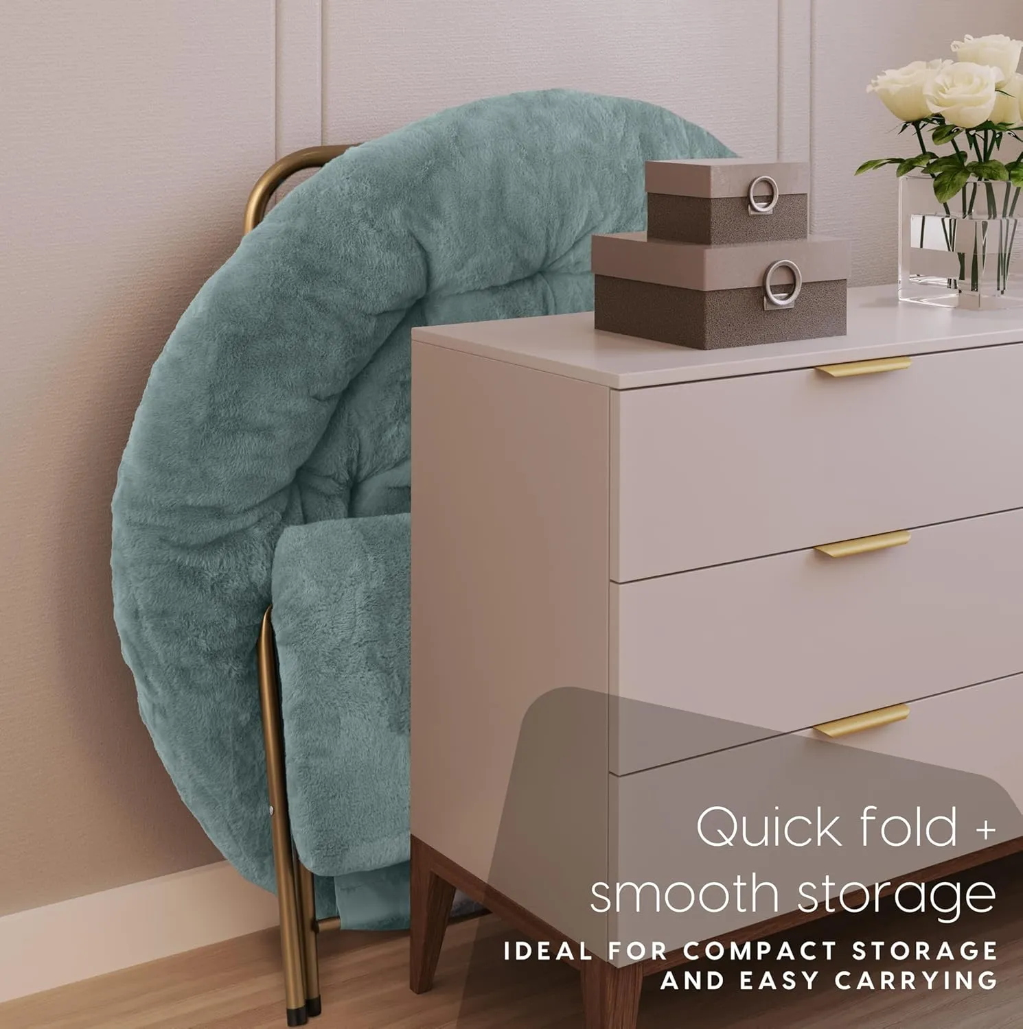 Milliard Cozy Chair with Footrest Ottoman/Faux Fur Saucer Chair for Bedroom/X-Large (Blue)