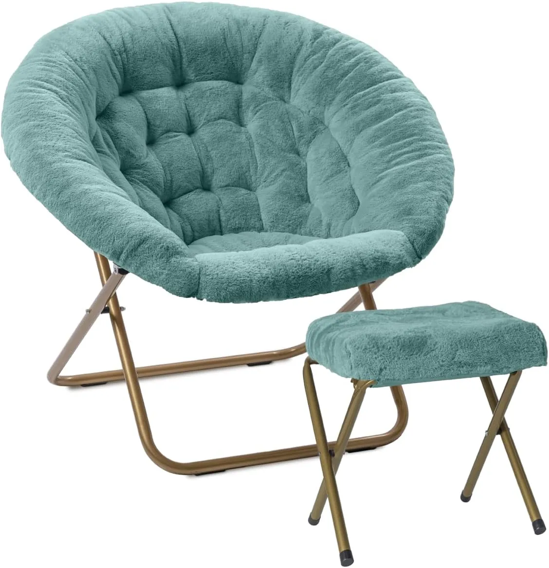 Milliard Cozy Chair with Footrest Ottoman/Faux Fur Saucer Chair for Bedroom/X-Large (Blue)