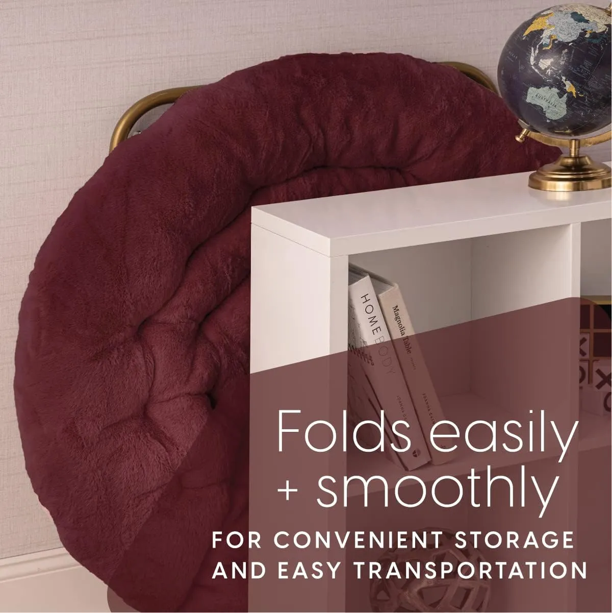 Milliard Saucer Chair For Adults, Teens & Kids, Burgundy, Faux Fur XL Circle Chair for Bedroom, Dorm & Gaming, Foldable Comfy Accent Seat for Small Spaces, Folding Moon / Mushroom / Round Oversized