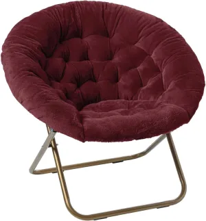 Milliard Saucer Chair For Adults, Teens & Kids, Burgundy, Faux Fur XL Circle Chair for Bedroom, Dorm & Gaming, Foldable Comfy Accent Seat for Small Spaces, Folding Moon / Mushroom / Round Oversized