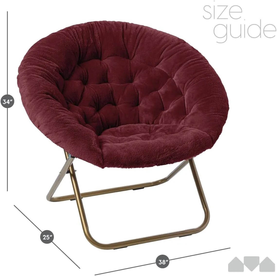Milliard Saucer Chair For Adults, Teens & Kids, Burgundy, Faux Fur XL Circle Chair for Bedroom, Dorm & Gaming, Foldable Comfy Accent Seat for Small Spaces, Folding Moon / Mushroom / Round Oversized