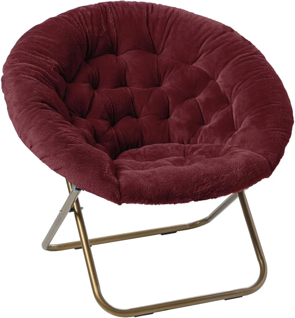 Milliard Saucer Chair For Adults, Teens & Kids, Burgundy, Faux Fur XL Circle Chair for Bedroom, Dorm & Gaming, Foldable Comfy Accent Seat for Small Spaces, Folding Moon / Mushroom / Round Oversized