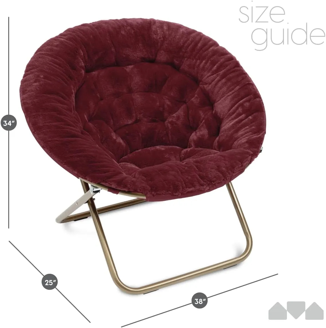 Milliard Saucer Chair For Adults, Teens & Kids, Burgundy, Faux Fur XL Circle Chair for Bedroom, Dorm & Gaming, Foldable Comfy Accent Seat for Small Spaces, Folding Moon / Mushroom / Round Oversized