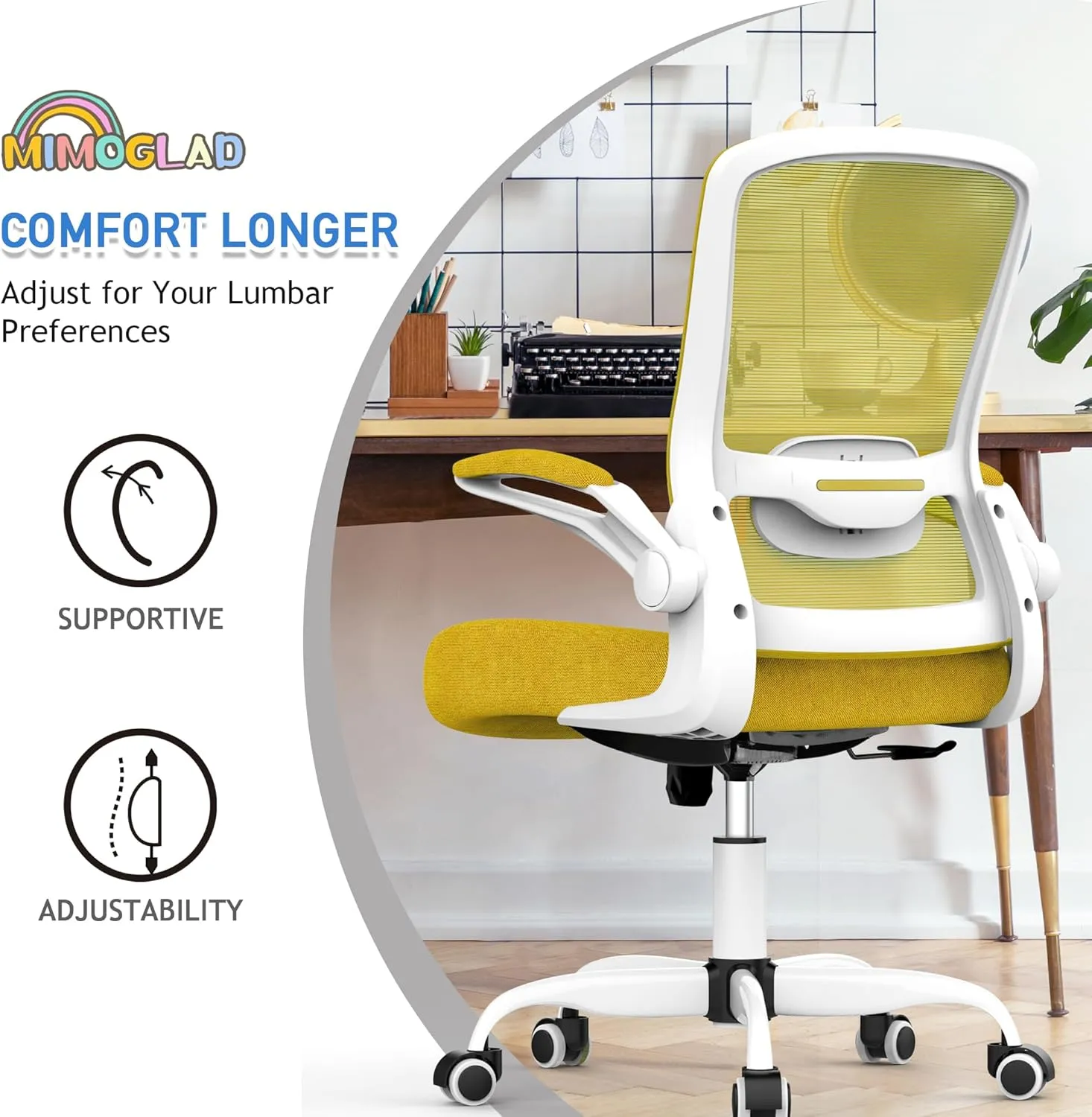 Mimoglad Ergonomic High Back Mesh Office Chair, Adjustable Lumbar Support, Thickened Seat Cushion (Modern, Jasmine)