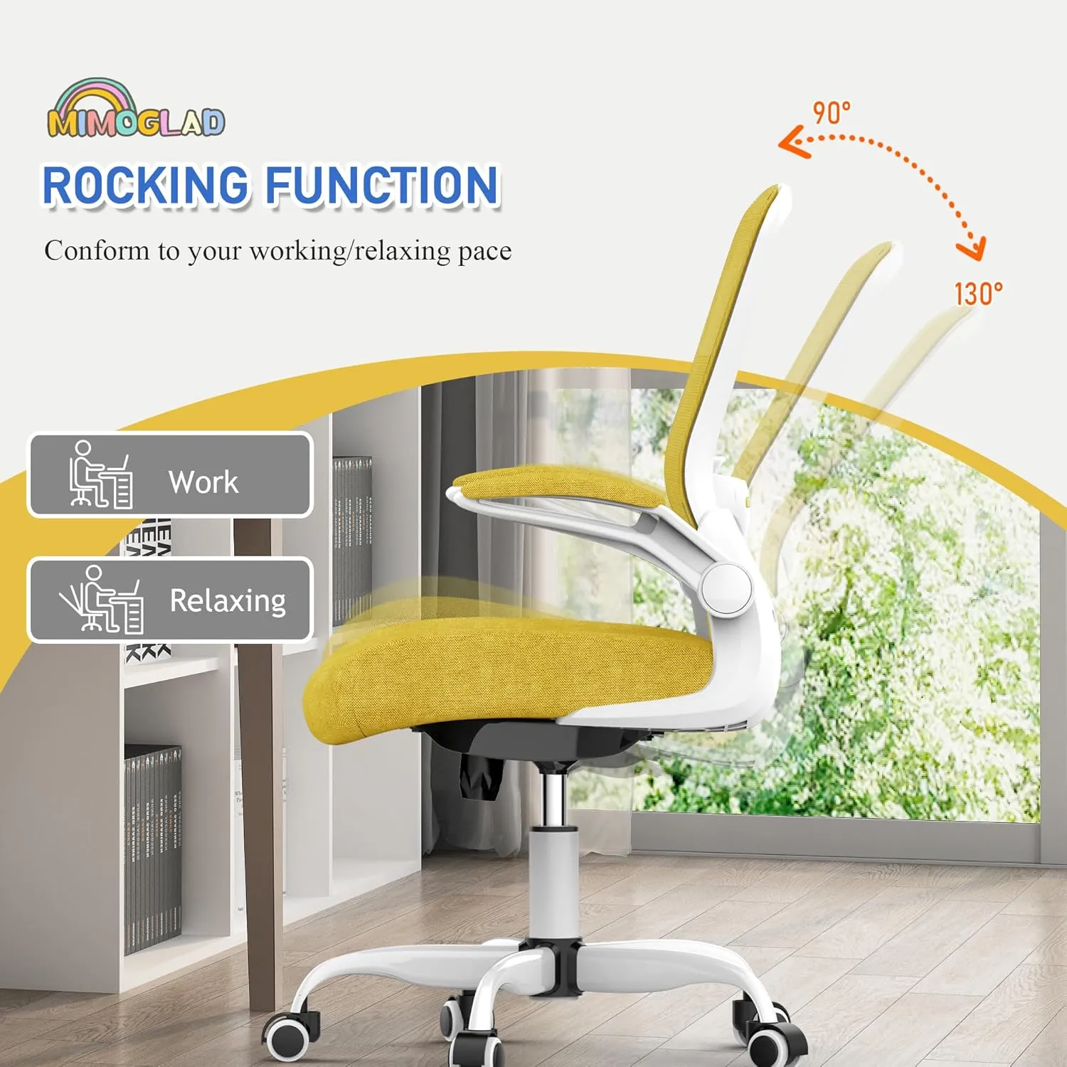 Mimoglad Ergonomic High Back Mesh Office Chair, Adjustable Lumbar Support, Thickened Seat Cushion (Modern, Jasmine)