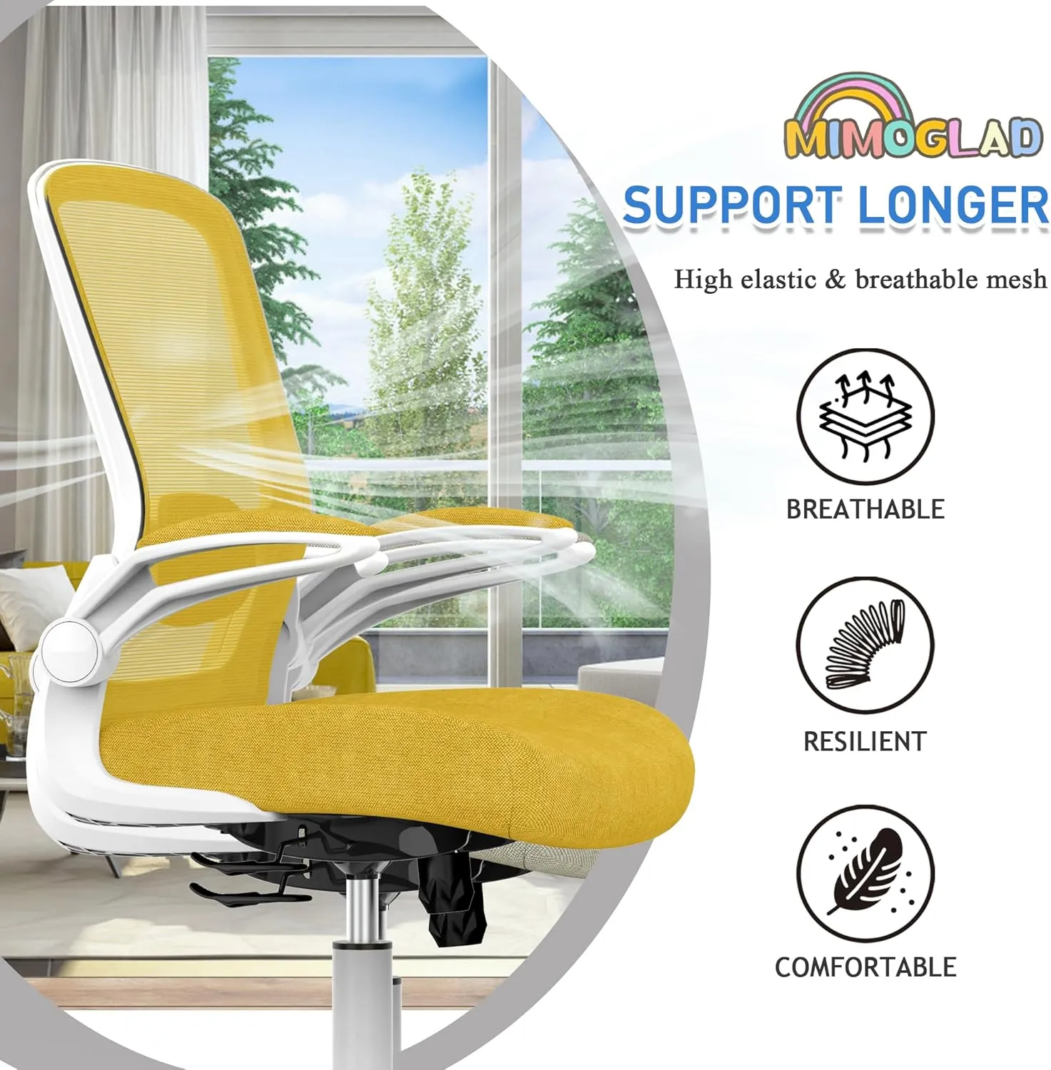Mimoglad Ergonomic High Back Mesh Office Chair, Adjustable Lumbar Support, Thickened Seat Cushion (Modern, Jasmine)