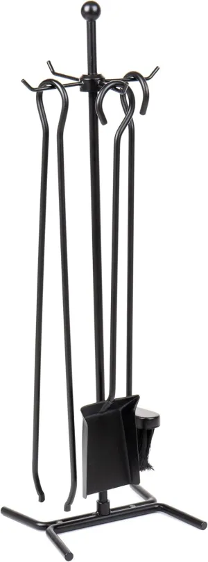 Mind Reader Fireplace Set with Stand, Brush, Shovel Scoop, Poker, Tongs, Steel, 8.25"L x 6.75"W x 26.25"H, 4 Pcs, Black