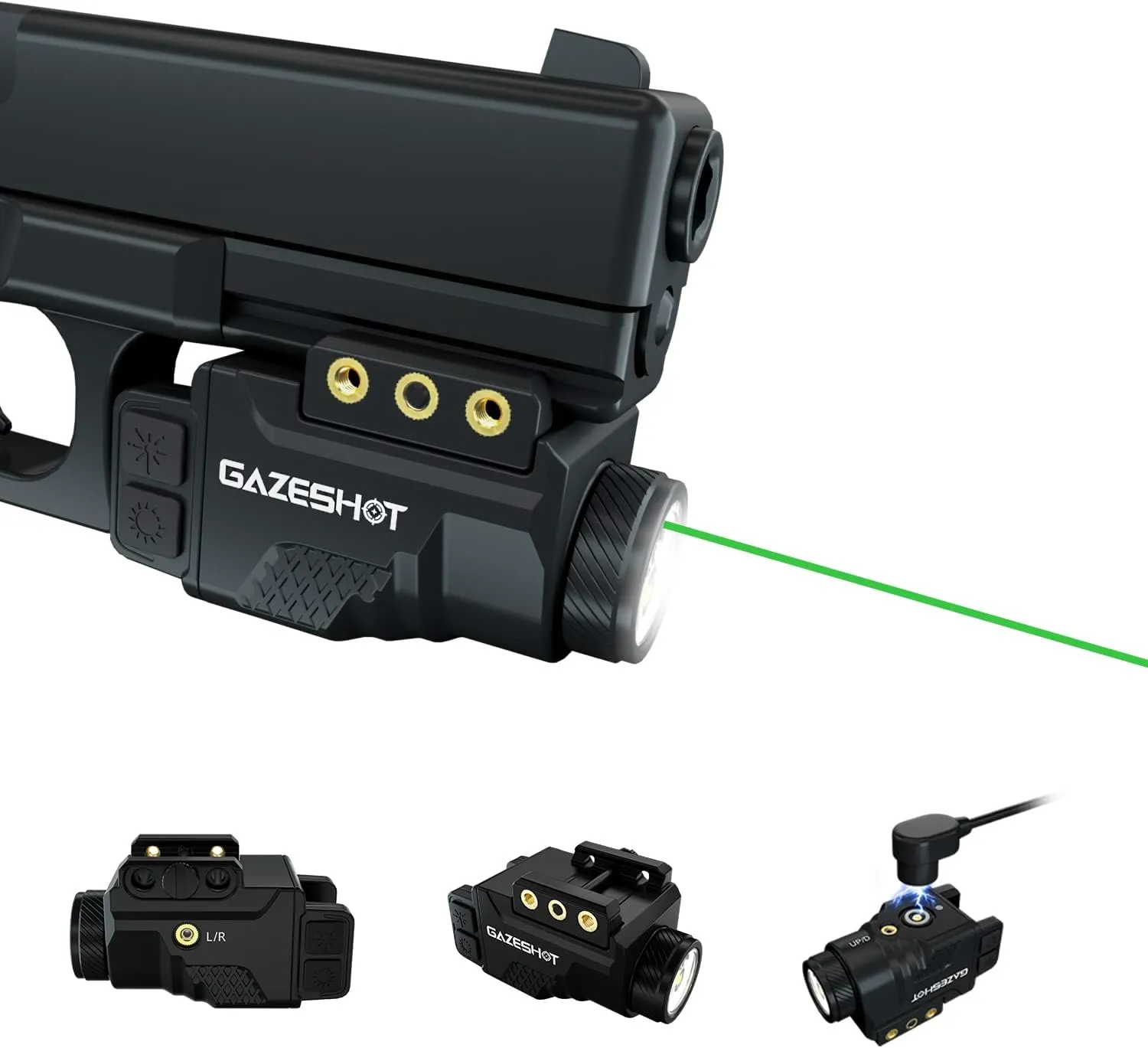 Mini 700 Lumen Pistol Light Laser Combo Weapon Light Tactical Flashlights, Magnetic USB Rechargeable with Green Beam and Strobe Mode for GL Glock and Picatinny Rail