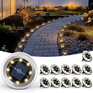 Mini Solar Ground Lights, 12 Pack Solar Garden Lights, Solar Powered Pathway Lights Warterproof, Outdoor Lights for Driveway, Walkway, Backyard, Patio (Warm White)