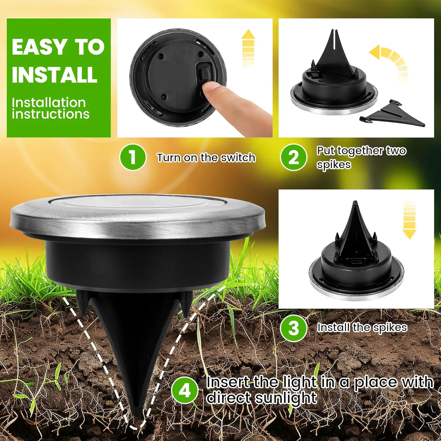 Mini Solar Ground Lights, 12 Pack Solar Garden Lights, Solar Powered Pathway Lights Warterproof, Outdoor Lights for Driveway, Walkway, Backyard, Patio (Warm White)