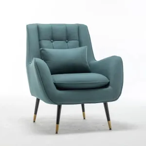 Minimalist Olive Green Thick Padded Velvet Sofa Lounge Chair with Cushion