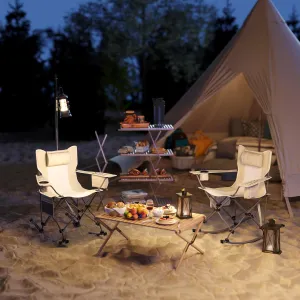 Minzan Freely Swaying Camping Chair with 90°-168° Range of Motion, 600D Oxford Fabric for Outdoor Camping, Picnic (Cream White)