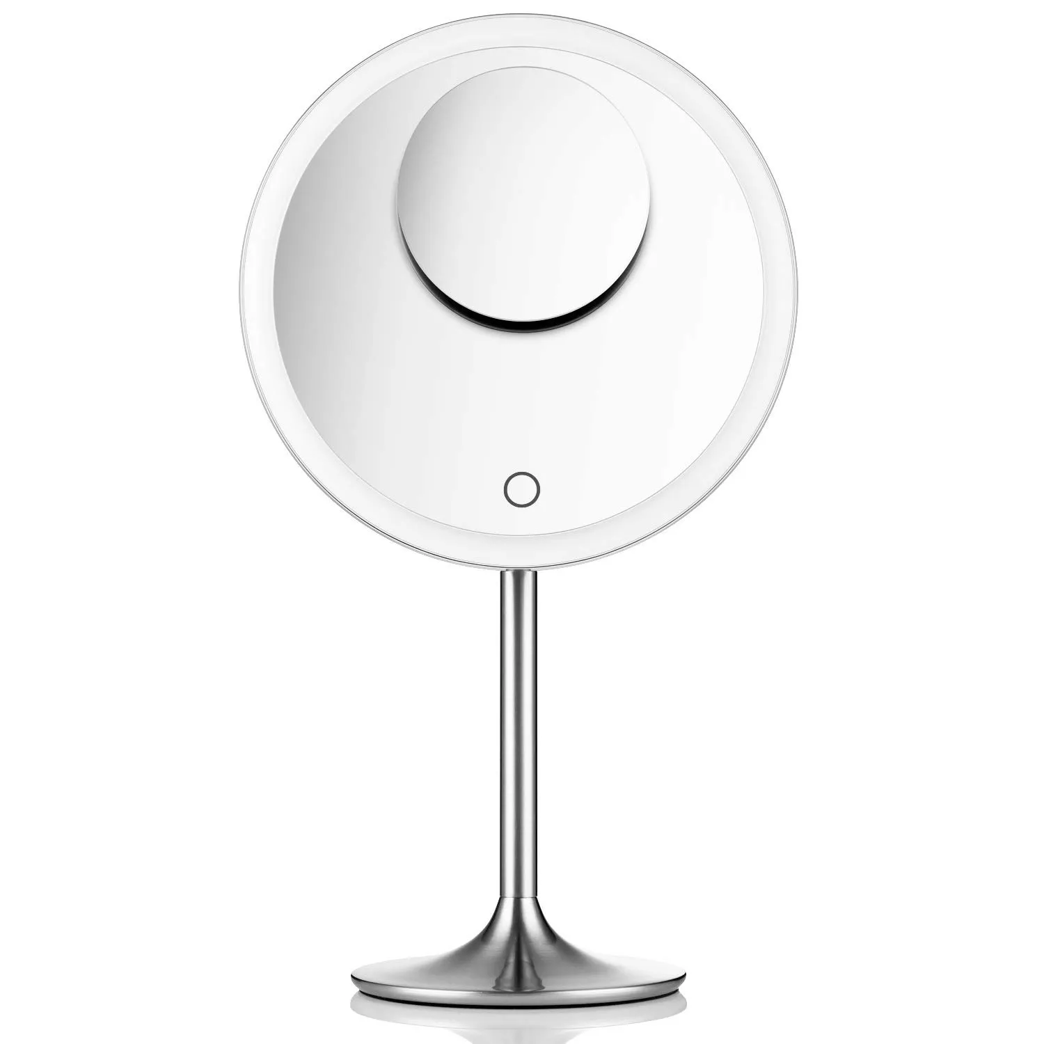 Miusco 9" Lighted Makeup Mirror Pro, 5X   10X Magnification, Ultra Bright HD Lighting System, Rechargeable & Cordless, Adjustable Brightness, Touch Activated, Brush Stainless Steel